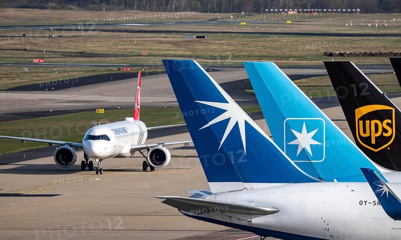 Turkish Airlines Airbus after landing at Cologne/Bonn airport, on the taxiway to the terminal, cargo plane at the air freight center, North Rhine-Westphalia, Germany