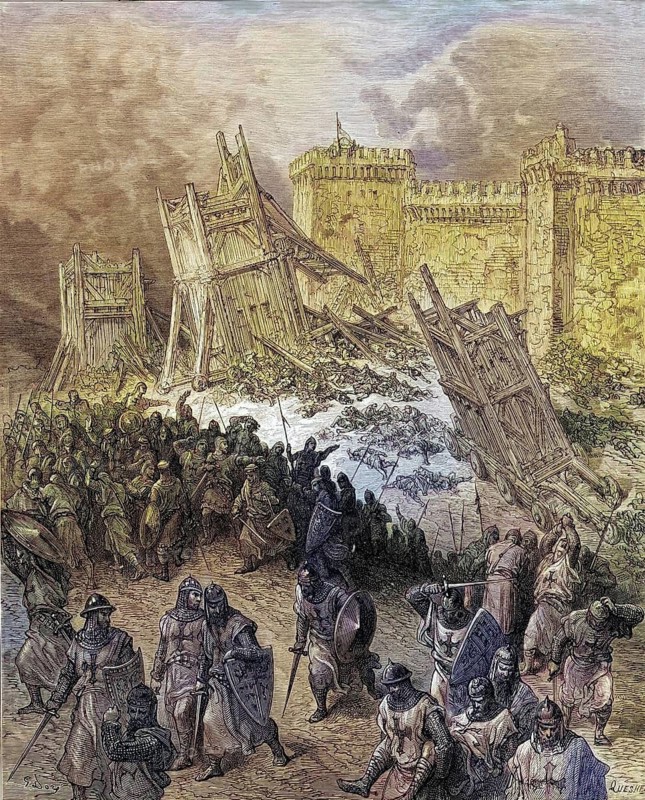 Second attack on Jerusalem, repulsed by the Crusaders during the First Crusade, Historical, digitally restored reproduction from a 19th century original, Record date not stated
