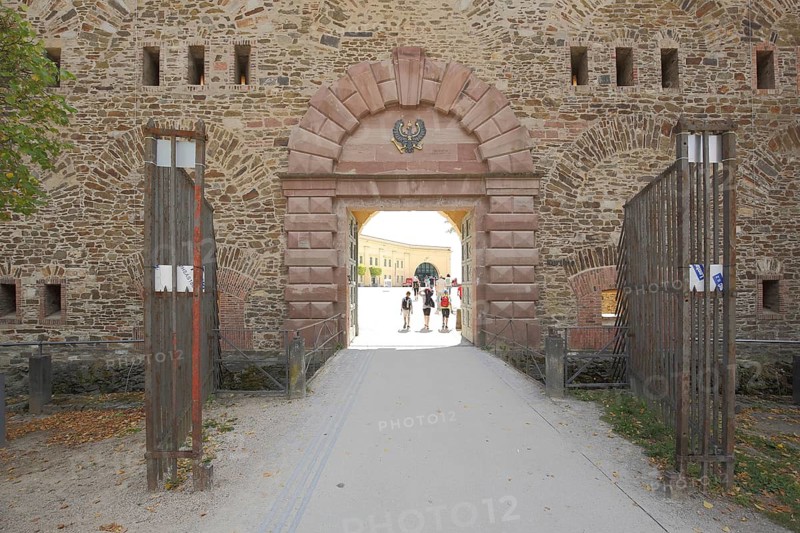 Portal with coat of arms of the UNESCO Ehrenbreitstein Fortress, landmark, Koblenz, Rhineland-Palatinate, Germany