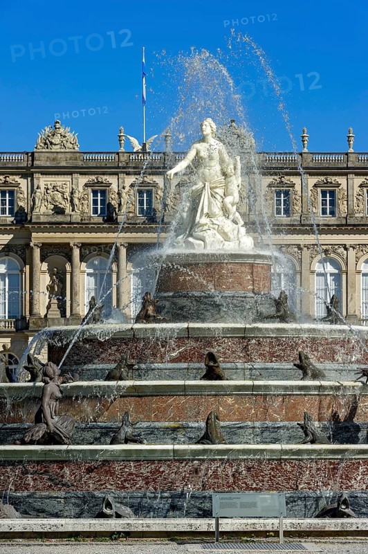 Latona Fountain, Latona Fountain, fountain with statue of the goddess Latona, castle park, Herrenchiemsee Castle, Herreninsel, Chiemsee, Chiemgau, Upper Bavaria, Bavaria, Germany