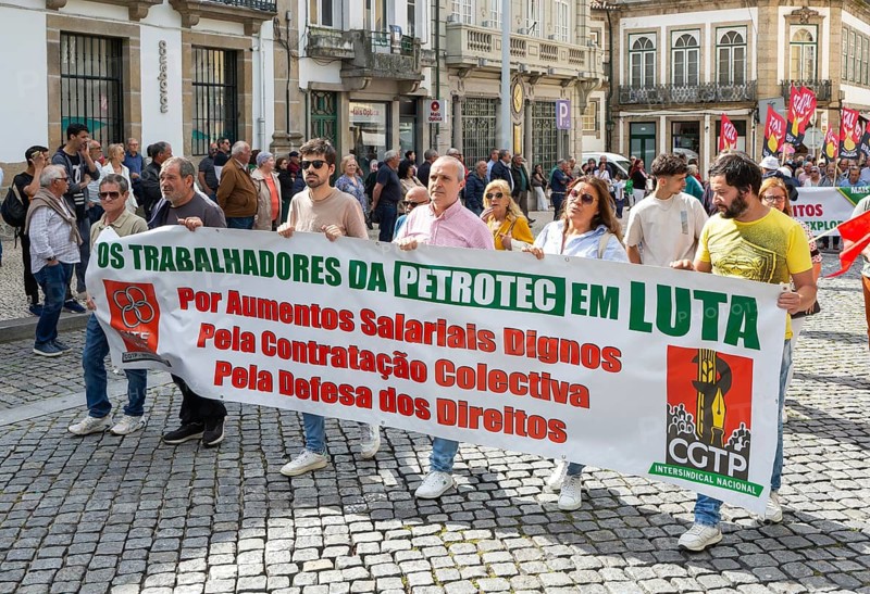 Political rally and march for May Day in city of Guimaraes, Braga district, northern Portugal, Europe - 1st May 2025