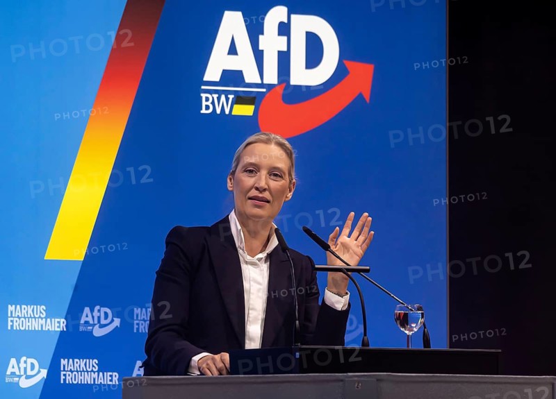 Alice Weidel, co-chair of the parliamentary group of the right-wing populist and far-right Alternative for Germany AfD party. Federal spokesperson for the party. Campaign rally for the state election in Baden-Württemberg of the AfD party in the Congress Center Pforzheim CCP. Pforzheim, Baden-Württemberg, Germany