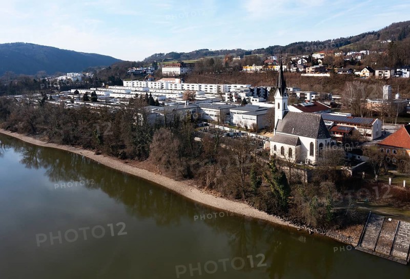 Drone image, housing estate, apartment blocks and high-rise estate, Puchenau, Linz Land district, Danube, Upper Austria, Austria