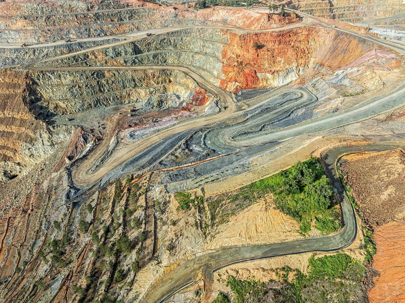 Aerial view of Corta Atalaya open pit mine, copper mine, Rio Tinto, Minas de Rio Tinto, Andalusia, Spain