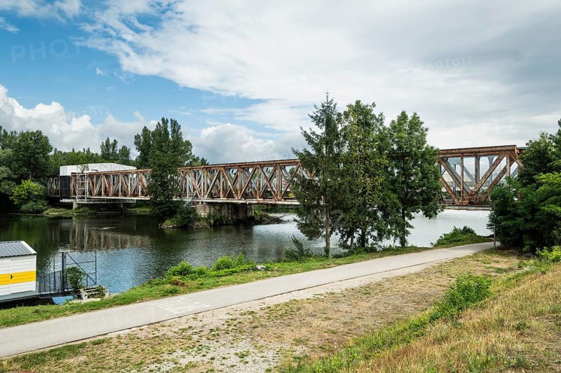 The old railway bridge being converted into the Fiesta Bridge over the Váh River, Capital of Culture 2026, Trencín, Slovakia