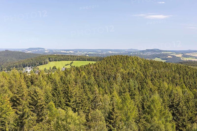 View from the King Albert Tower on the Spiegelwald, Erzgebirge, Saxony, Germany