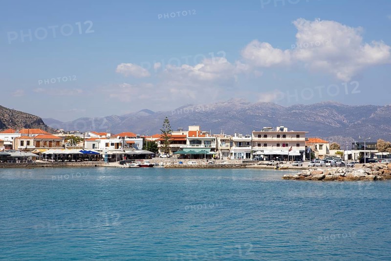 Coastal town of Gefyra, near the rock of Monemvasia, Monemvassia, Monemwassia, Monembasia, in the Myrtoan Sea, Laconia, Peloponnese, Greece
