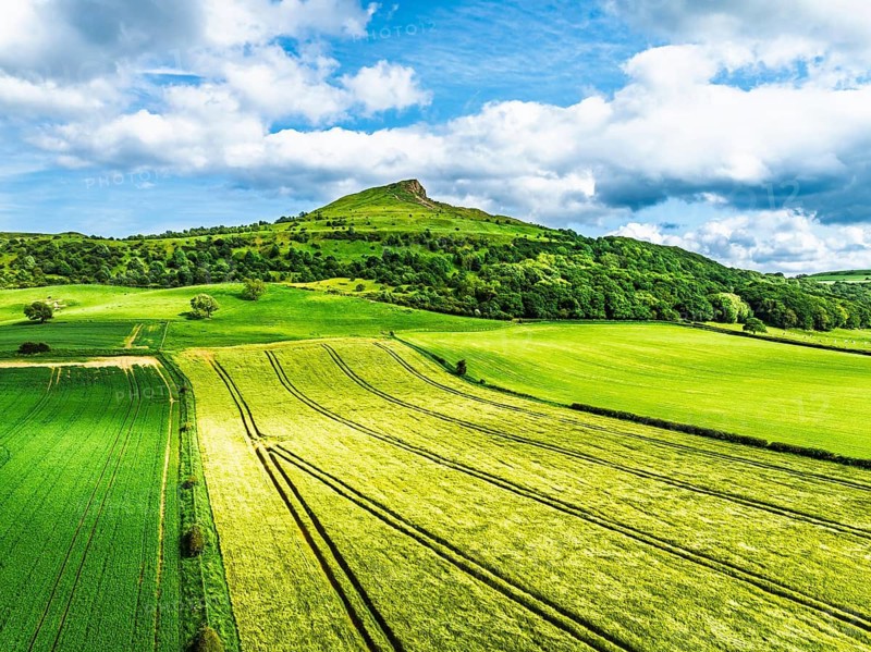 Roseberry Topping from a drone, Great Ayton, Newton, North Yorkshire, England, United Kingdom