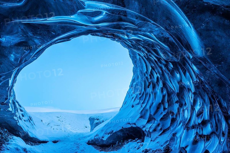 Ice cave facing outside, glacier, glacier ice cave, snow, Vatnajökull, winter, Iceland, Scandinavia