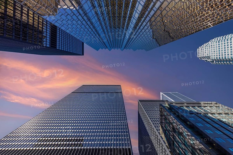 Toronto financial business district skyline. Skycrapers and corporate office buildings that hosts international corporations, banks and businesses