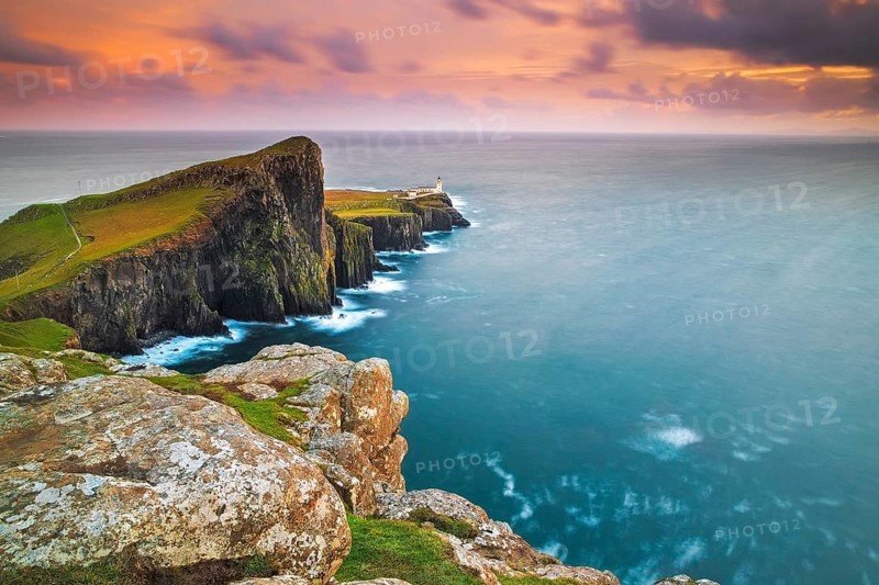 Neist Point Lighthouse is located on Neist Point, on the Isle of Skye, Scotland. It was built in 1909 and serves as a navigational aid for ships, guiding vessels safely along the western coast of the island