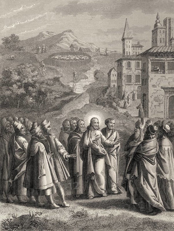 The Parable of the Lost Sheep, New Testament, steel engraving 1853, digitally restored