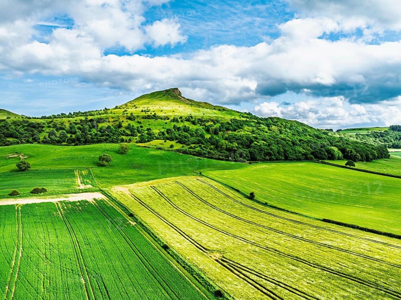 Roseberry Topping from a drone, Great Ayton, Newton, North Yorkshire, England, United Kingdom