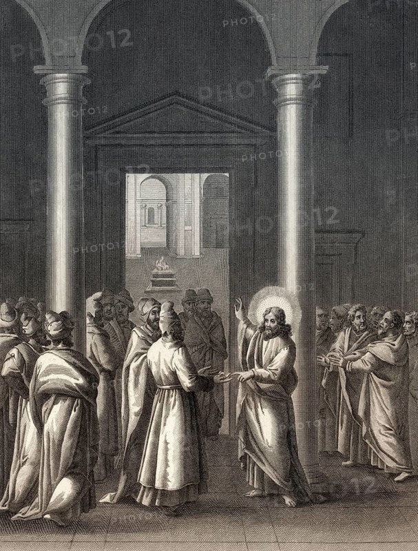 Render unto Caesar, the Tribute Money, Pharisees try to trap Jesus, steel engraving 1853, digitally restored