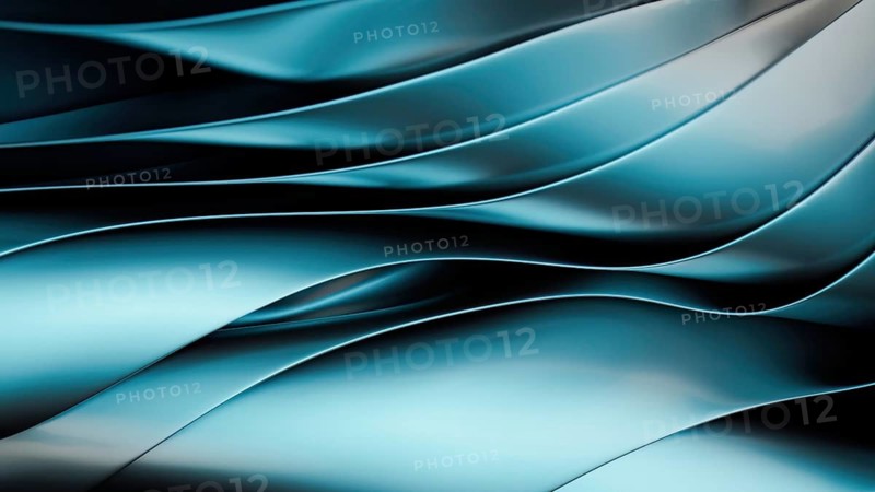 Elegant metallic blue waves form an abstract pattern, evoking fluid motion and serenity. The sleek, modern design highlights smooth curves and a tranquil, harmonious vibe in 3D