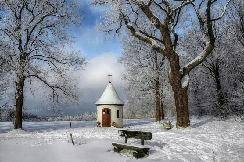 Germany, Upper Franconia, The Fatima Chapel in winter, Fichtelgebirge, Upper Franconia, Germany