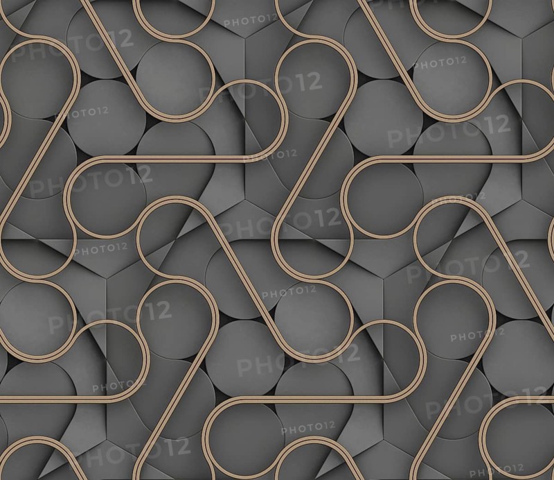 Elegant black 3D seamless pattern featuring interlocking brown ribbon-like shapes, creating a sophisticated and futuristic geometric design for backgrounds or textures