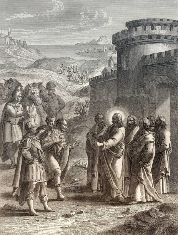 Healing the royal official's son, miracle of Jesus, New Testament, Steel engraving 1853, digitally restored