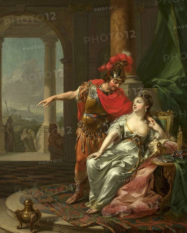 Antony and Cleopatra, Pharaoh Cleopatra VII born 69 BC, died 12 August 30 BC, ruled Egypt as the last queen of the Macedonian-Greek dynasty of the Ptolemies from 51 BC to 30 BC, Marcus Antonius, was a Roman politician and general, Painting by Johann Heinrich Tischbein (1722-1789), Historical, digitally restored reproduction from an original of the period
