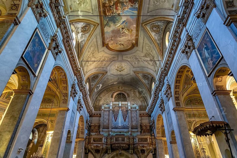 Interior and organ of Saint-Jean-Baptiste church in Bastia, Corsica, France