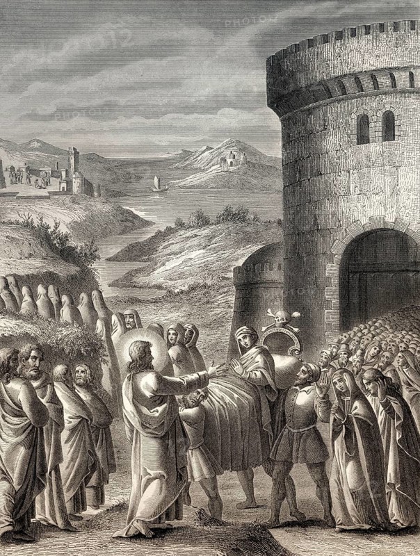 The raising of the son of the widow of Nain, New Testament, 1853, digitally restored