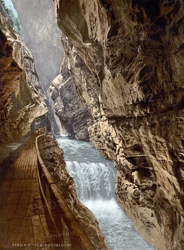 Ragatz, Gorge of the Tamina, St. Gall, Switzerland, Historical, digitally restored reproduction from a 19th century original, Record date not stated