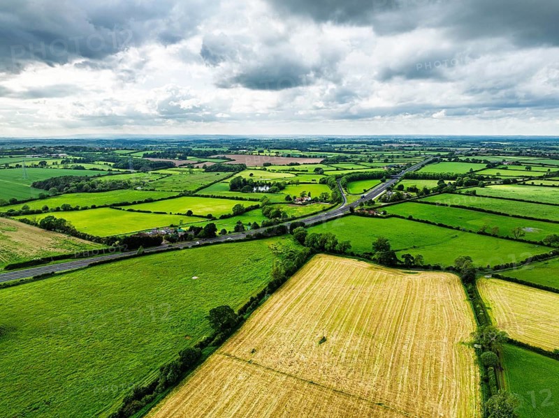 Farms and Fields over East Harlsey from a drone, North Yorkshire, England, United Kingdom