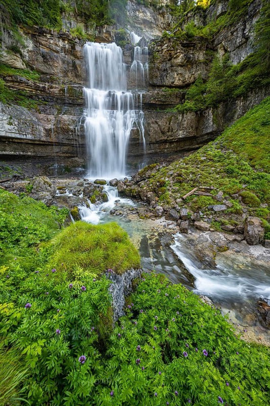Cascata di Mezzo waterfall, long exposure, Vallesinella, Brenta, Trentino, Italy