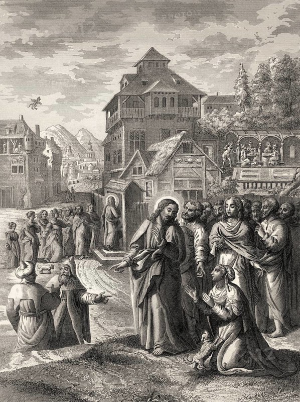The Faith of a Canaanite Woman, New Testament, steel engraving 1853, digitally restored
