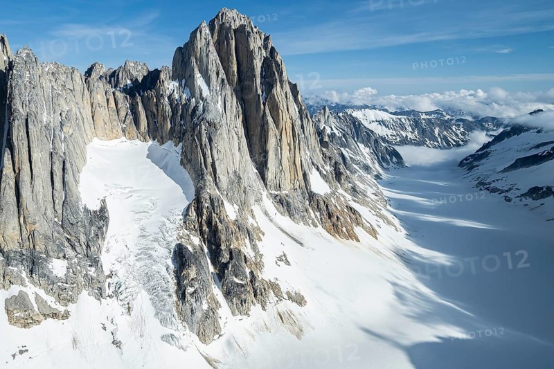 Cliffs, Kichatna Spires, snow and ice, epic mountains with glaciers, aerial view, Alaska Range, Denali National Park, Alaska, USA