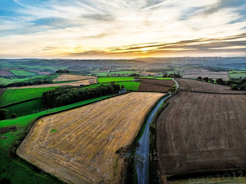 Colours of Devon Farms and Fields over Berry Pomeroy from a drone, Totnes, England, United Kingdom