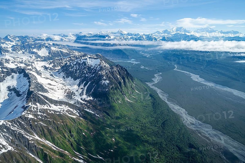 Mt Foraker and Mt Denali or Mount McKinley, aerial view, Alaska Range, Denali National Park, Alaska, USA