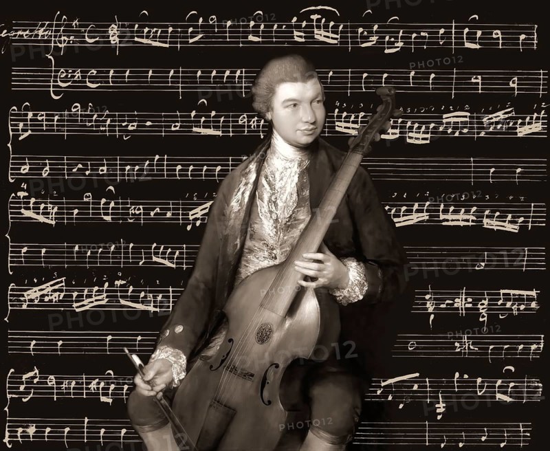 Carl Friedrich Abel, 1723? – 1787, German composer, digitally edited according to a painting by Thomas Gainsborough, Sonatas for viola da gamba and bass, written in the author's own hand