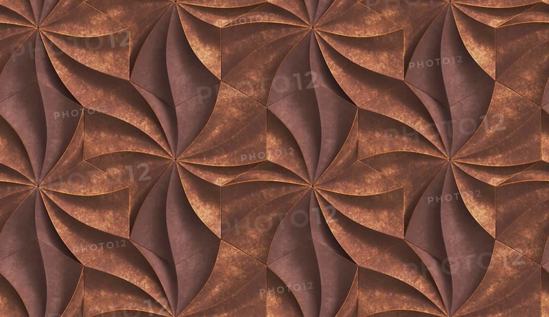 3D expensive wallpaper of architectural modules is black and brown with red gold frayed edges. Realistic seamless texture of high quality