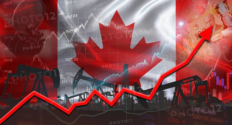 Growth of oil industry with Canada flag. Oil production with Canadian flag, Oil pumps with Canadian flag