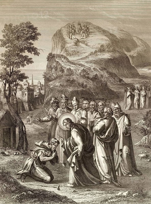 Jesus cleansing a leper, Miracle of Jesus, 1853, digitally restored