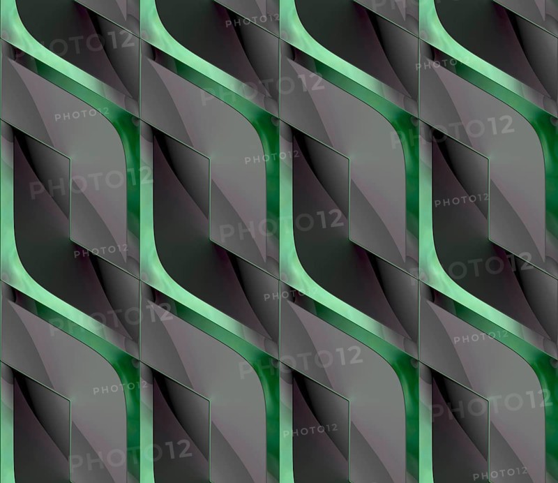 Futuristic 3D Wallpaper of black and green angular shape. High quality seamless texture
