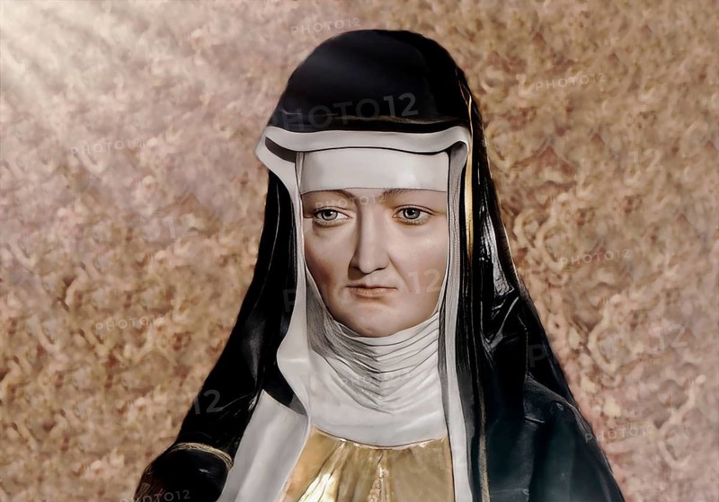 Figure of Hildegard of Bingen, Sibyl of the Rhine, 1098 – 1179, German Benedictine abbess and polymath, digitally edited
