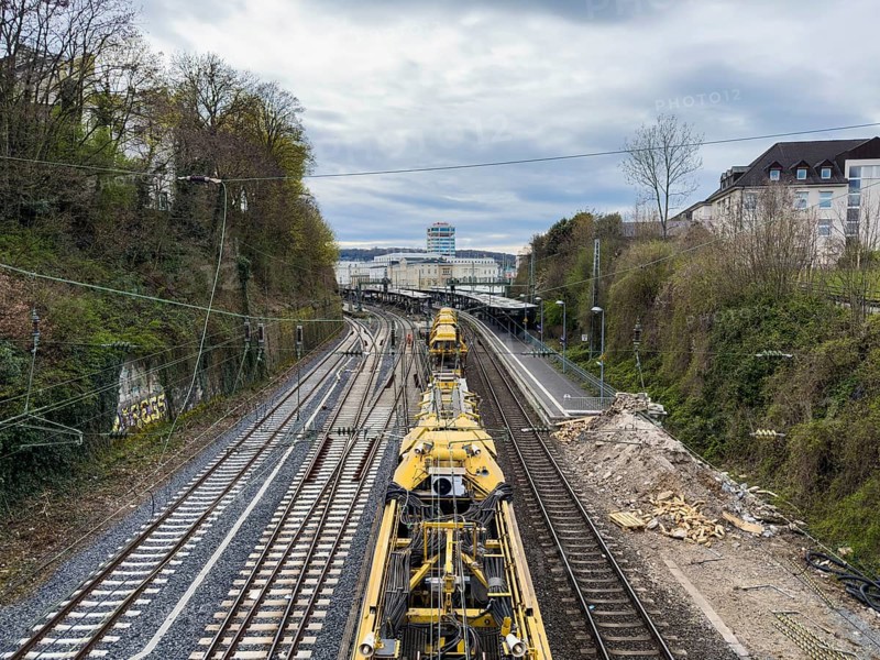 General renovation of Deutsche Bahn on the Hagen Wuppertal Cologne line, rapid conversion machine for cleaning the track bed, Wuppertal, Germany