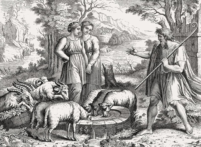 Jacob meets Rachel and Leah, Fresco at the Vatican loggias, Vatican City, Rome, Italy, 19th Century