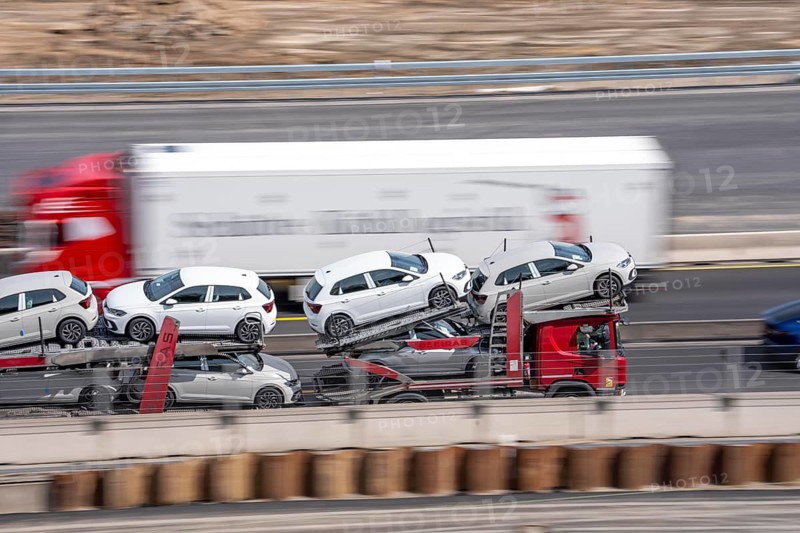 Car transporters, vehicles are being transported, A3 motorway, cars