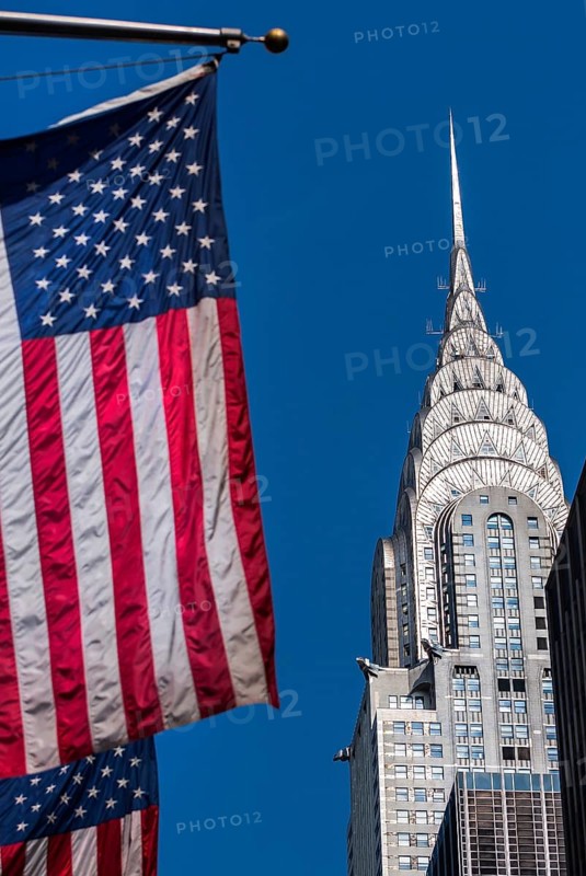 Chrysler building, skyscraper, skyscraper, historic, national flag, strs stripes, history, Manhattan, New York City, USA