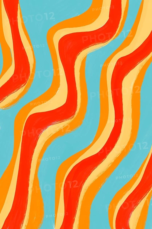 An abstract expression of vibrant wavy lines in red, orange, and blue hues, showcased on a textured canvas, creating a dynamic and colorful background