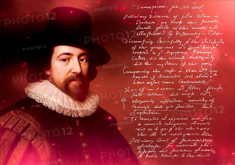 Portrait of Sir Francis Bacon, Baron Baco of Verulam, 1561 - 1626, English lawyer, statesman, essayist, historian, intellectual reformer, philosopher and scientist, handwritten letter by him, 1608