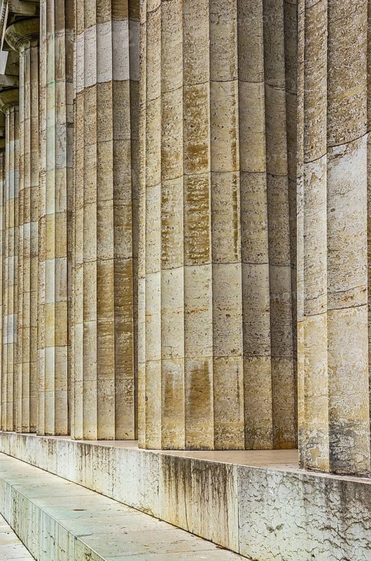 Fluted column structure of the outer columns of the Walhalla Hall of Fame in Donaustauf on the Danube near Regensburg, Bavaria, Germany