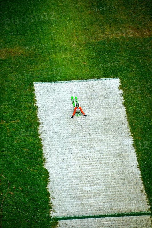 Ski jumper in summer, Meinhardus Jump, Meinerzhagen, North Rhine-Westphalia, Germany