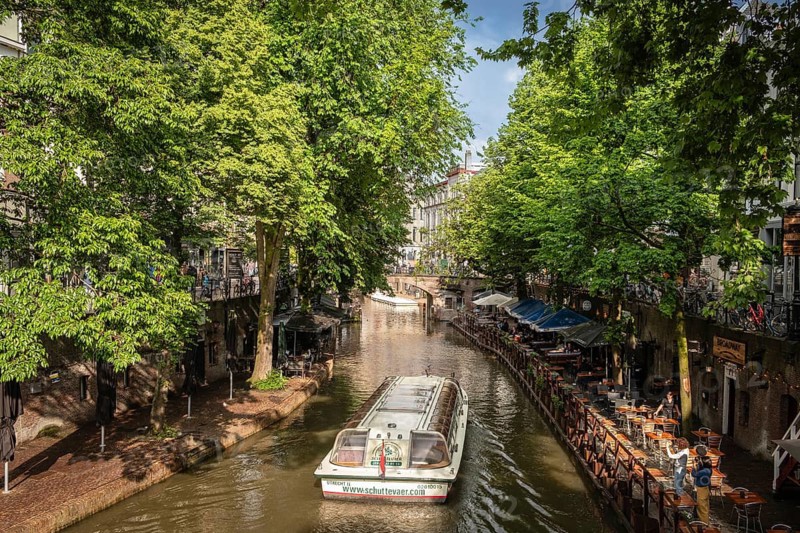 Gastronomy on the Oude Gracht in the city centre of Utrecht, Netherlands