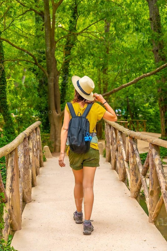 A tourist enjoying a walk in the Natural Park of the Monasterio de Piedra, Aragon