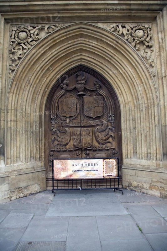 Bath Abbey main doorway entrance, Bath, Somerset, England, UK