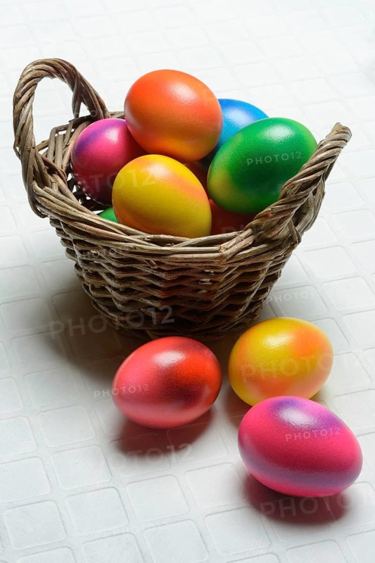 Colourful Easter eggs in baskets, Easter, Easter egg hunt
